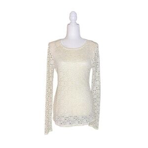 Ivory Pearlescent Sheer Lace Long Sleeve Top · Size L · NWT